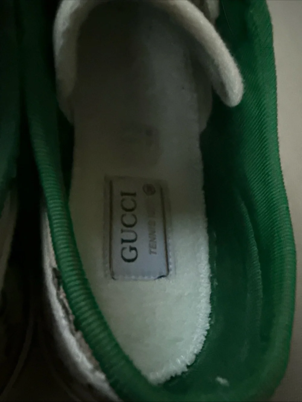 Gucci Brown GG Canvas Sneakers with Green Interior and Red Accent
